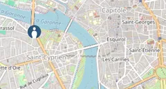 Carte de toulouse ou l'on situe Ogomi au centre ville, sur la rive gauche de la Garonne.